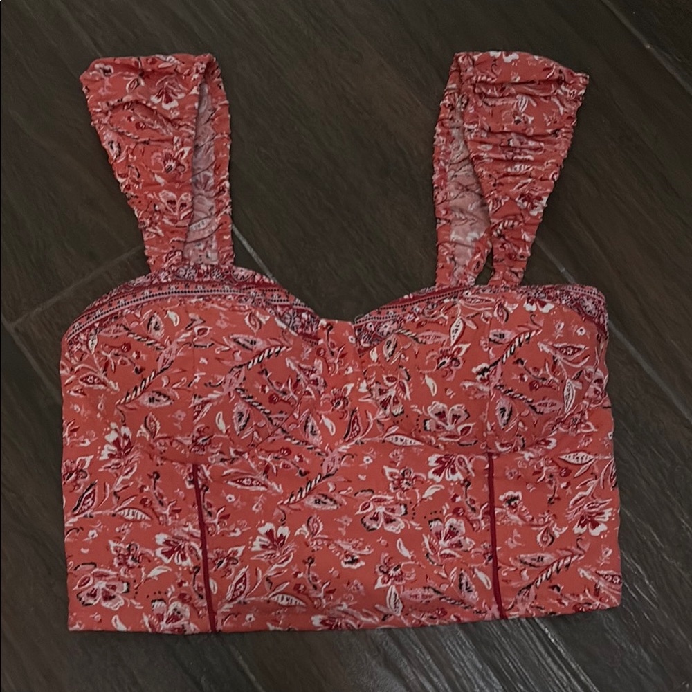 Red and Orange Ruched Bustier Tank Top